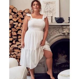 NWT Eloquii White Smocked Bodice Ruffle Dress